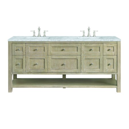 James Martin Vanities 72'' Double Vanity, Whitewashed Oak w/ 3 CM Carrara White Marble Top 330-V72-WWO-3CAR